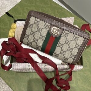 Gucci Zip-Around Women's Wallet GG Logo Brown Beige Green Red
